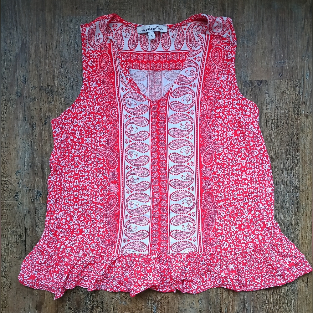 Ava Christine Red & White Paisley Women's Top Size Small